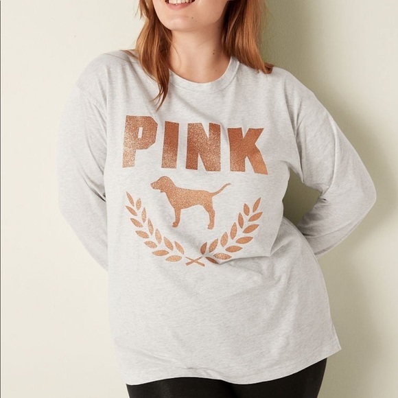 PINK Victoria's Secret Other - NWT Womens Pink  BY VICTORIA SECRET shirt size S / M Grey with sparkly gold​​​​​
